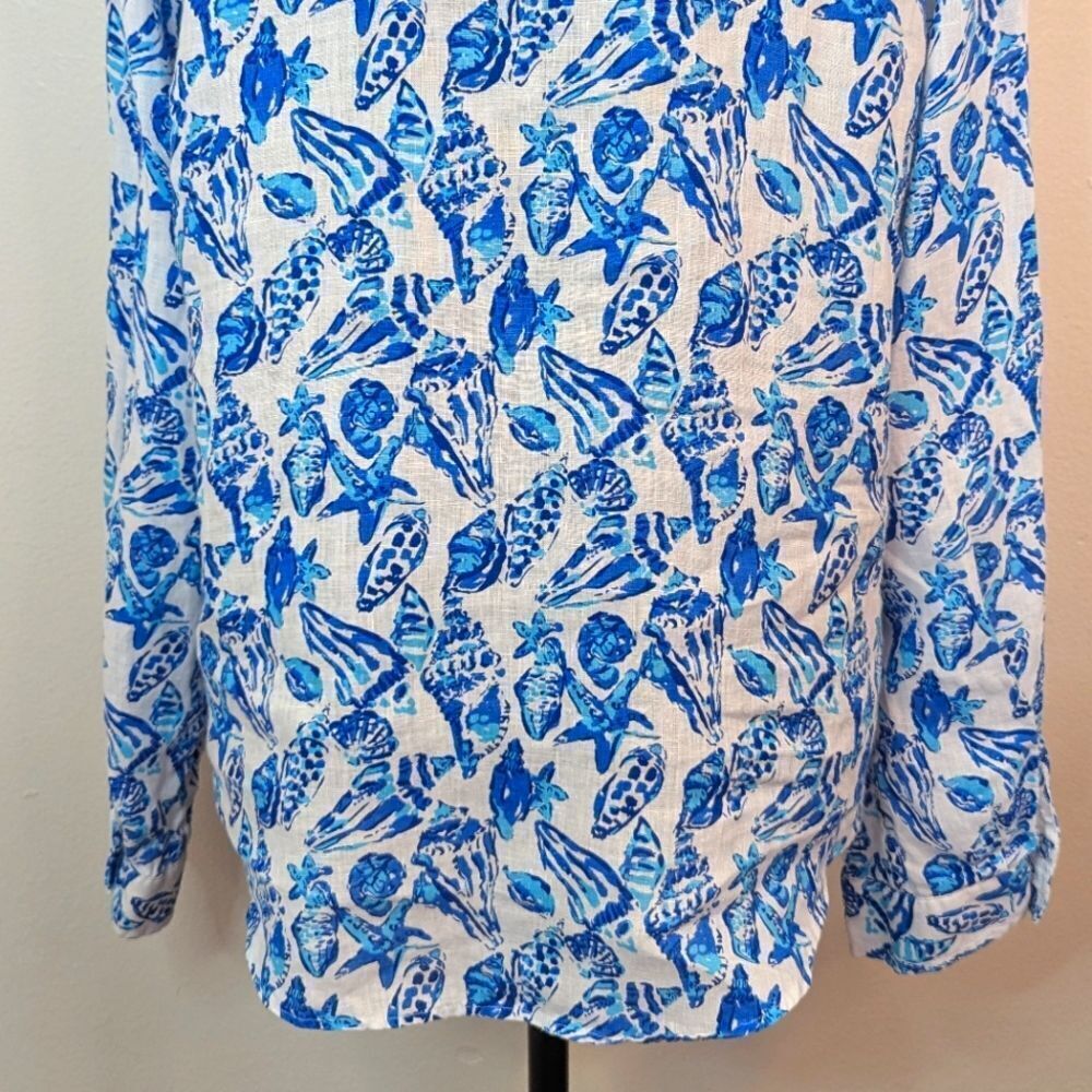 Lilly Pulitzer Resort Shell Coastal Cowgirl Beachy Chic Tropical Linen Top L - Picture 9 of 10
